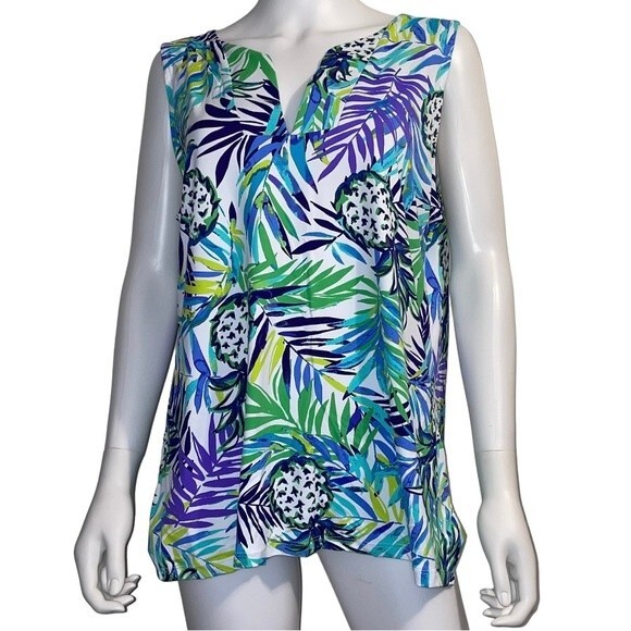 Pineapple V Neck Sleeveless Top No Brand or Size - Picture 1 of 4